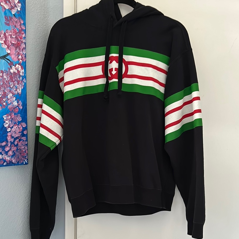 Green and Black Striped Sweatshirt with Crew Neck